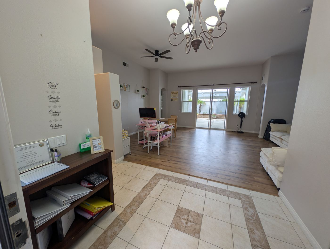 Entry with Serenity Prayer, license and records — Soleil Levant Care